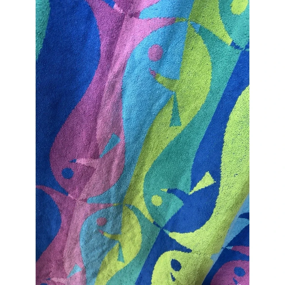 Vintage Royal Terry Retro Large Beach Towel Fish Multicolor 31x64 inches